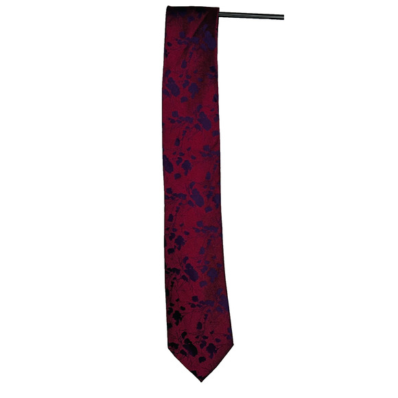 Calvin Klein Dark Red Floral Designer Tie Silk Necktie - Picture 1 of 2